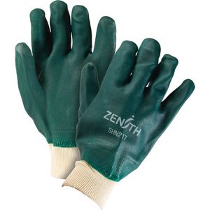 Double Dipped Green Gloves - 010-LVKQ540 - One Size, 10", 70-mil, Knit Wrist, PVC, Cotton Jersey, Unrated, Unrated, Rough, Green, 72, 1 Year Limited