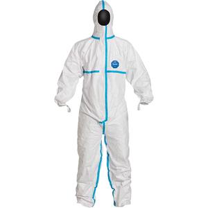 Hooded Coveralls - Tyvek® 600, 2X-Large, White, Serged & Over-Taped, EN 1073-2, EN 14126, EN 1149-5, ISO 16603, Chemical Category III, Type 4-B, 5-B, 6-B