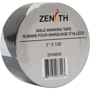 Aisle Marking Tape - 010-LVKQ162 - Black and White, PVC, 2", 108', 6 mil, 1 Year Limited