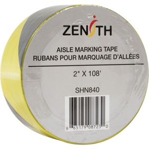 Aisle Marking Tape - 010-LVKQ173 - Black and Yellow, PVC, 2", 108', 6 mil, 1 Year Limited