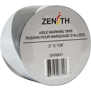 Aisle Marking Tape - 010-LVKQ174 - Black and White, PVC, 3", 108', 6 mil, 1 Year Limited