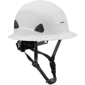 Fibre Metal Climbing Style Helmet with Full Brim - Ratchet, White, Non-Vented, ANSI Type II/Meets/Exceeds CSA Type 2, ANSI Class E, HDPE, Full Brim