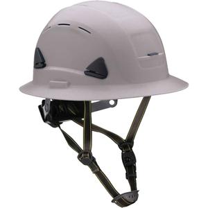 Fibre Metal Climbing Style Helmet with Full Brim - Ratchet, Grey, Vented, ANSI Type II/Meets/Exceeds CSA Type 2, ANSI Class E, HDPE, Full Brim