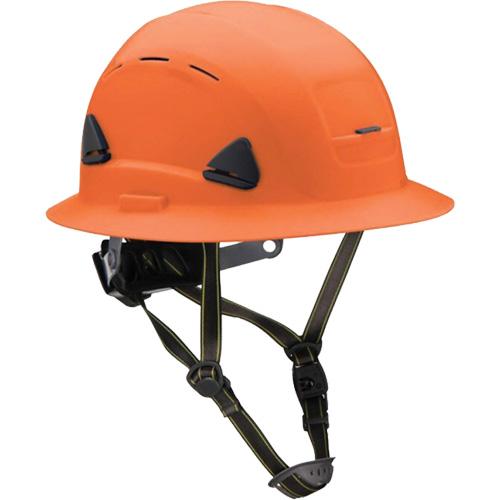 Fibre Metal Climbing Style Helmet with Full Brim - Ratchet, Orange, Vented, ANSI Type II/Meets/Exceeds CSA Type 2, ANSI Class E, HDPE, Full Brim
