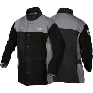 XVI Series Heavy-Duty FR Welding Jacket - Leather, Black, Medium, Large, X-Large, 2X-Large, 3X-Large, 4X-Large, 5X-Large, ASTM D6413, Horizontal Buttons, Button, 30"
