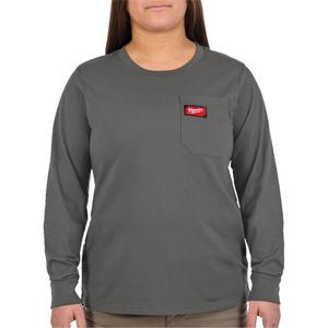 GRIDIRON Long Sleeve Pocket T-Shirt - Polyester/Cotton, X-Small, Small, Medium, Large, X-Large, 2X-Large, Grey, Women's, Standard, Pullover