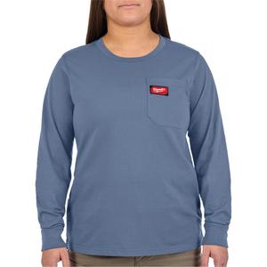 GRIDIRON Long Sleeve Pocket T-Shirt - Polyester/Cotton, X-Small, Small, Medium, Large, X-Large, 2X-Large, Blue, Women's, Standard, Pullover