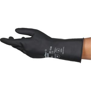 AlphaTec® 87-118 Chemical-Resistance Gloves - Small/7, Medium/8, Large/9, X-Large/10, 2X-Large/11, 12.6", 31-mil, Rolled, Rubber Latex, Cotton, EN 374:2016-1 Type A/EN 374:2016-5, AKLNPT, Unrated, Inverted Diamond Pattern