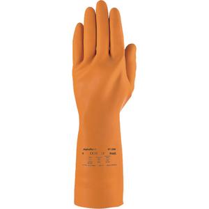AlphaTec® 87-208 Heavy-Duty Chemical-Resistant Gloves - 7, 8, 9, 10, 11, 12.8", 29.5-mil, Straight, Rubber Latex, Flock-Lined/Cotton, EN 374:2016-1 Type A/EN 374:2016-5 VIRUS, AKLOPS, Unrated, EN 388 Level 1