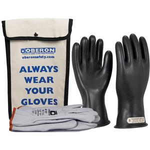 Class 00 Rubber Electrical Glove Kit - 10, 11" L, NFPA 70E, 20 cal/cm², Gloves; Leather protector; Storage bag, CSA Z462, ASTM D120, ASTM F696, ASTM F2675, CE, UKCA, Black & Grey, 500 AC, 750 DC