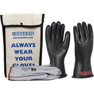 Class 0 Rubber Electrical Glove Kit - 10, 11" L, NFPA 70E, 20 cal/cm², Gloves; Leather protector; Storage bag, CSA Z462, ASTM D120, ASTM F696, ASTM F2675, CE, UKCA, Black & Grey, 1,000 AC, 1