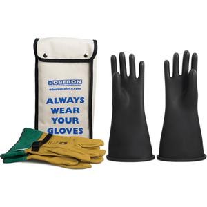Class 2 Rubber Electrical Glove Kit - 10, 14" L, NFPA 70E, 37 cal/cm², Gloves; Leather protector; Storage bag, CSA Z462, ASTM D120, ASTM F696, ASTM F2675, CE, UKCA, Black & Grey, 17,000 AC, 25
