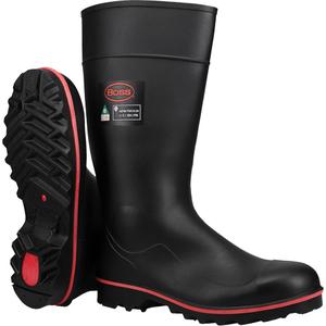 Boss® Footwear Full ESR Safety Boot - PVC/Polyblend, 4, 5, 6, 7, 8, 9, 10, 11, 12, 13, 14, 15, Steel, Plain, Meets/Exceeds CSA Green Triangle, Impermeable, Black
