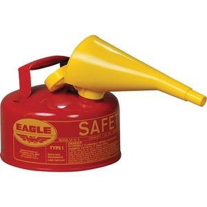 Safety Can for Flammables with Funnel - Galvanized Steel, 1 US gal., Red, I, FM Approved/UL/ULC Listed, OSHA, NFPA, CARB, 8" H x 9" D (20.3 cm H x 22.9 cm D)
