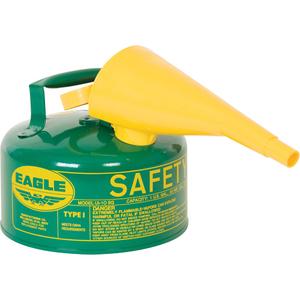 Safety Can for Combustibles with Funnel - Galvanized Steel, 1 US gal., Green, I, FM Approved/UL/ULC Listed, OSHA, NFPA, CARB, 8" H x 9" D (20.3 cm H x 22.9 cm D)