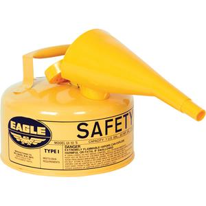 Safety Can for Diesel with Funnel - Galvanized Steel, 1 US gal., Yellow, I, FM Approved/UL/ULC Listed, OSHA, NFPA, CARB, 8" H x 9" D (20.3 cm H x 22.9 cm D)