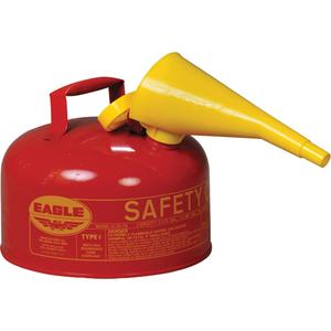 Safety Can for Flammables with Funnel - Galvanized Steel, 2 US gal., Red, I, FM Approved/UL/ULC Listed, OSHA, NFPA, CARB, 9.5" H x 11.25" D (24.1 cm H x 28.6 cm D)