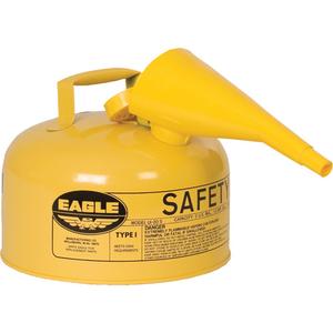 Safety Can for Diesel with Funnel - Galvanized Steel, 2 US gal., Yellow, I, FM Approved/UL/ULC Listed, OSHA, NFPA, CARB, 9.5" H x 11.25" D (24.1 cm H x 28.6 cm D)