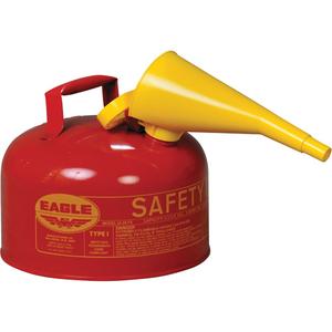 Safety Can for Flammables with Funnel - Galvanized Steel, 2.5 US gal., Red, I, FM Approved/UL/ULC Listed, OSHA, NFPA, CARB, New York City Fire Code Title 29 FC 2204.4.4.1.1