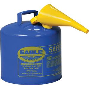 Safety Can for Kerosene with Funnel - Galvanized Steel, 5 US gal., Blue, I, FM Approved/UL/ULC Listed, OSHA, NFPA, CARB, 13.5" H x 12.5" D (34.3 cm H x 31.8 cm D)