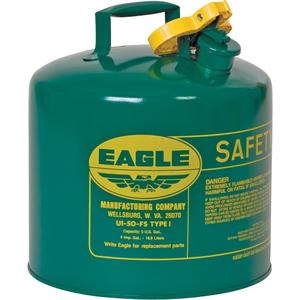Safety Can for Combustibles - Galvanized Steel, 5 US gal., Green, I, FM Approved/UL/ULC Listed, OSHA, NFPA, CARB, 13.5" H x 12.5" D (34.3 cm H x 31.8 cm D)