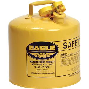 Safety Can for Diesel - Galvanized Steel, 5 US gal., Yellow, I, FM Approved/UL/ULC Listed, OSHA, NFPA, CARB, 13.5" H x 12.5" D (34.3 cm H x 31.8 cm D)