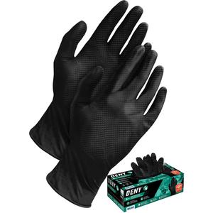Deny® Disposable Gloves - 2X-Large, Nitrile, 12", 6-mil, Fully Textured, Black, Powder-Free, Non-Medical, 21 CFR 177.2600 Compliant, EN 374-1 - Type B, EN 374:2016-5 VIRUS, EN 374-2 - Pass (Air, Water)