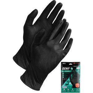 Deny® Disposable Gloves - 2X-Large, Nitrile, 12", 6-mil, Fully Textured, Black, Powder-Free, Non-Medical, 21 CFR 177.2600 Compliant, EN 374-1 - Type B, EN 374:2016-5 VIRUS, EN 374-2 - Pass (Air), JKPT