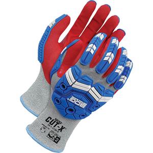 Cut-X® Cut-Resistant Touchscreen Impact Gloves - 10, Elastic, Foam Nitrile, Grey, Red & Blue, ANSI/ISEA 105-2024 Level 6, ANSI/ISEA 105-2024 Level A9, ANSI/ISEA 105-2024 Level 4