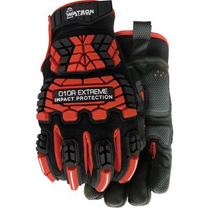 010R Extreme Red Impact Resistant Gloves - X-Small, Small, Medium, Large, X-Large, 2X-Large, Hook & Loop, Microfibre, ANSI/ISEA 138 Level 2 & EN 388 Level P, ANSI/ISEA 105 Level 6 & EN 388 Level 3