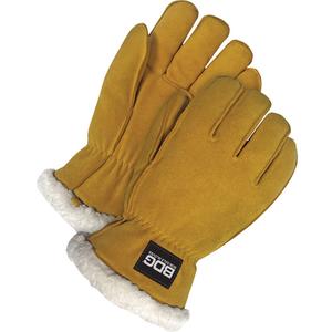 Driver's Gloves - Large, Sherpa, Split Deerskin, Straight, Slip-On, Shirred Elastic