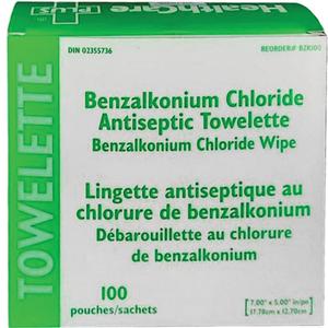 BZK Benzalkonium Chloride Towelette - Towelette, Antiseptic, Non-Medical, 0.13% Benzalkonium Chloride, 8", 5"