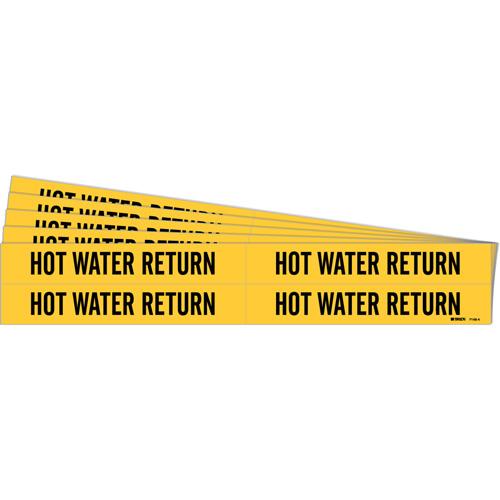 "Hot Water Return" Pipe Markers - Vinyl, Black on Yellow, 3/4" - 2-3/8", 1-1/8", 7", 3/4", English, Self-Adhesive, 4