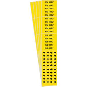 "HVAC Supply" Pipe Markers - Vinyl, Black on Yellow, 0" - 3/4", 2-1/4", 2-3/4", 1/2", English, Self-Adhesive, 3