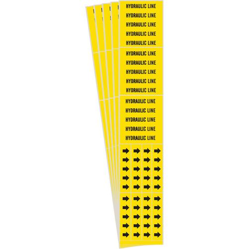 "Hydraulic Line" Pipe Markers - Vinyl, Black on Yellow, 0" - 3/4", 2-1/4", 2-3/4", 1/2", English, Self-Adhesive, 3
