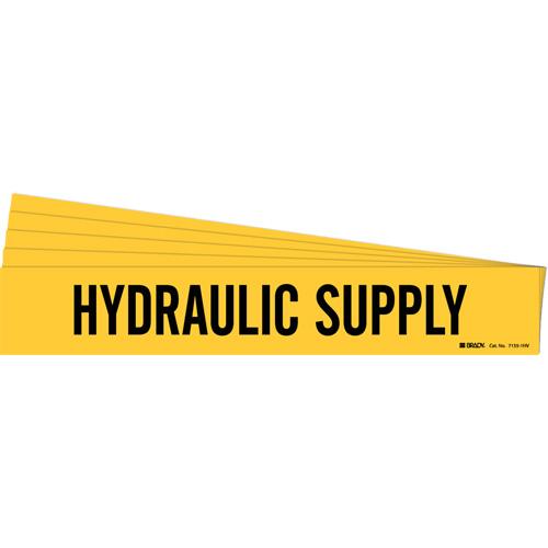 "Hydraulic Supply" Pipe Marker - Vinyl, Black on Yellow, 8" - 20", 4", 24", 3-1/2", English, Self-Adhesive