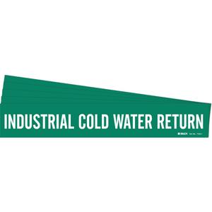 "Industrial Cold Water Return" Pipe Marker - Vinyl, White on Green, 2-1/2" - 7-7/8", 2-1/4", 14", 2", English, Self-Adhesive