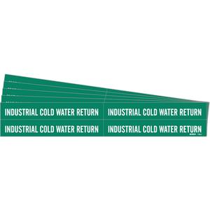 "Industrial Cold Water Return" Pipe Markers - Vinyl, White on Green, 3/4" - 2-3/8", 1-1/8", 7", 3/4", English, Self-Adhesive, 4