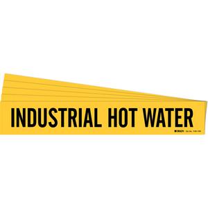 "Industrial Hot Water" Pipe Marker - Vinyl, Black on Yellow, 8" - 20", 4", 24", 3-1/2", English, Self-Adhesive