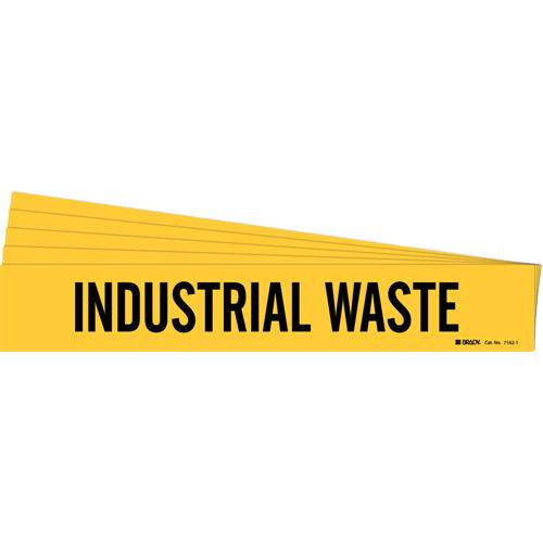 "Industrial Waste" Pipe Marker - Vinyl, Black on Yellow, 2-1/2" - 7-7/8", 2-1/4", 14", 2", English, Self-Adhesive