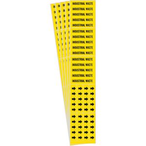 "Industrial Waste" Pipe Markers - Vinyl, Black on Yellow, 0" - 3/4", 2-1/4", 2-3/4", 1/2", English, Self-Adhesive, 3