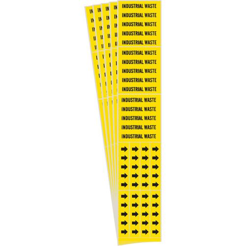 "Industrial Waste" Pipe Markers - Vinyl, Black on Yellow, 0" - 3/4", 2-1/4", 2-3/4", 1/2", English, Self-Adhesive, 3