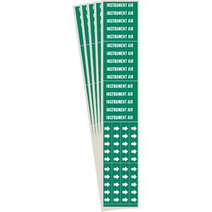 "Instrument Air" Pipe Markers - Vinyl, White on Green, 0" - 3/4", 2-1/4", 2-3/4", 1/2", English, Self-Adhesive, 3