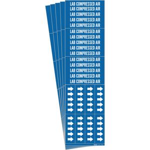 "Lab Compressed Air" Pipe Markers - Vinyl, White on Blue, 0" - 3/4", 2-1/4", 2-3/4", 1/2", English, Self-Adhesive, 3