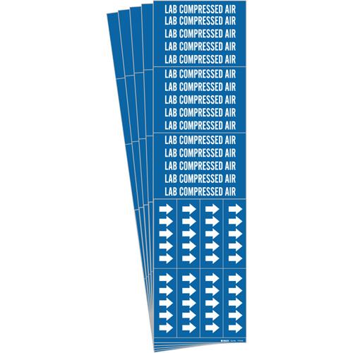 "Lab Compressed Air" Pipe Markers - Vinyl, White on Blue, 0" - 3/4", 2-1/4", 2-3/4", 1/2", English, Self-Adhesive, 3