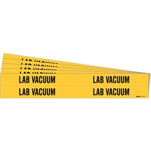 "Lab Vacuum" Pipe Markers - Vinyl, Black on Yellow, 3/4" - 2-3/8", 1-1/8", 7", 3/4", English, Self-Adhesive, 4