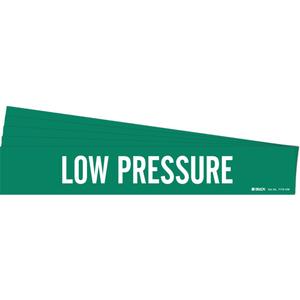 "Low Pressure" Pipe Marker - Vinyl, White on Green, 8" - 20", 4", 24", 3-1/2", English, Self-Adhesive