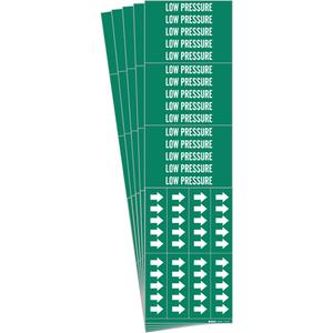 "Low Pressure" Pipe Markers - Vinyl, White on Green, 0" - 3/4", 2-1/4", 2-3/4", 1/2", English, Self-Adhesive, 3