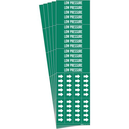 "Low Pressure" Pipe Markers - Vinyl, White on Green, 0" - 3/4", 2-1/4", 2-3/4", 1/2", English, Self-Adhesive, 3