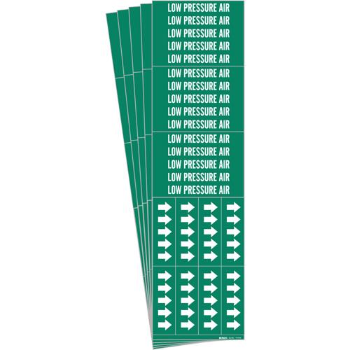 "Low Pressure Air" Pipe Markers - Vinyl, White on Green, 0" - 3/4", 2-1/4", 2-3/4", 1/2", English, Self-Adhesive, 3